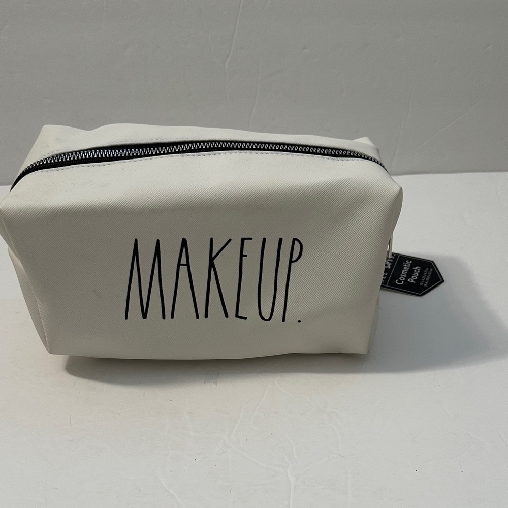 NWT Rae Dunn White Cosmetic Pouch with Black Zipper